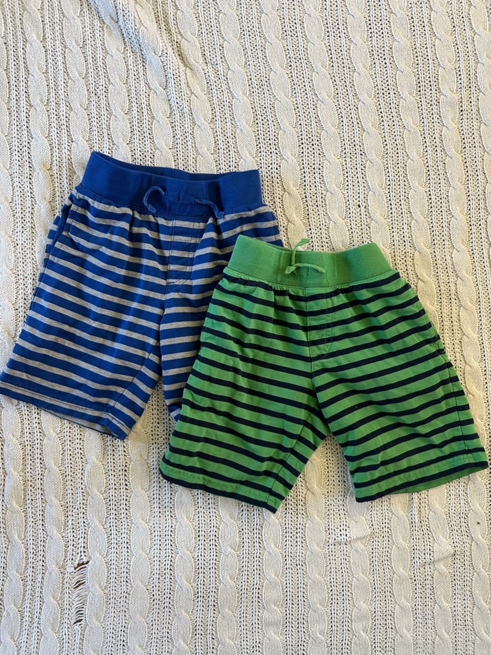 okie dokie Blue and Green Striped Kids Shorts - 2 Pack